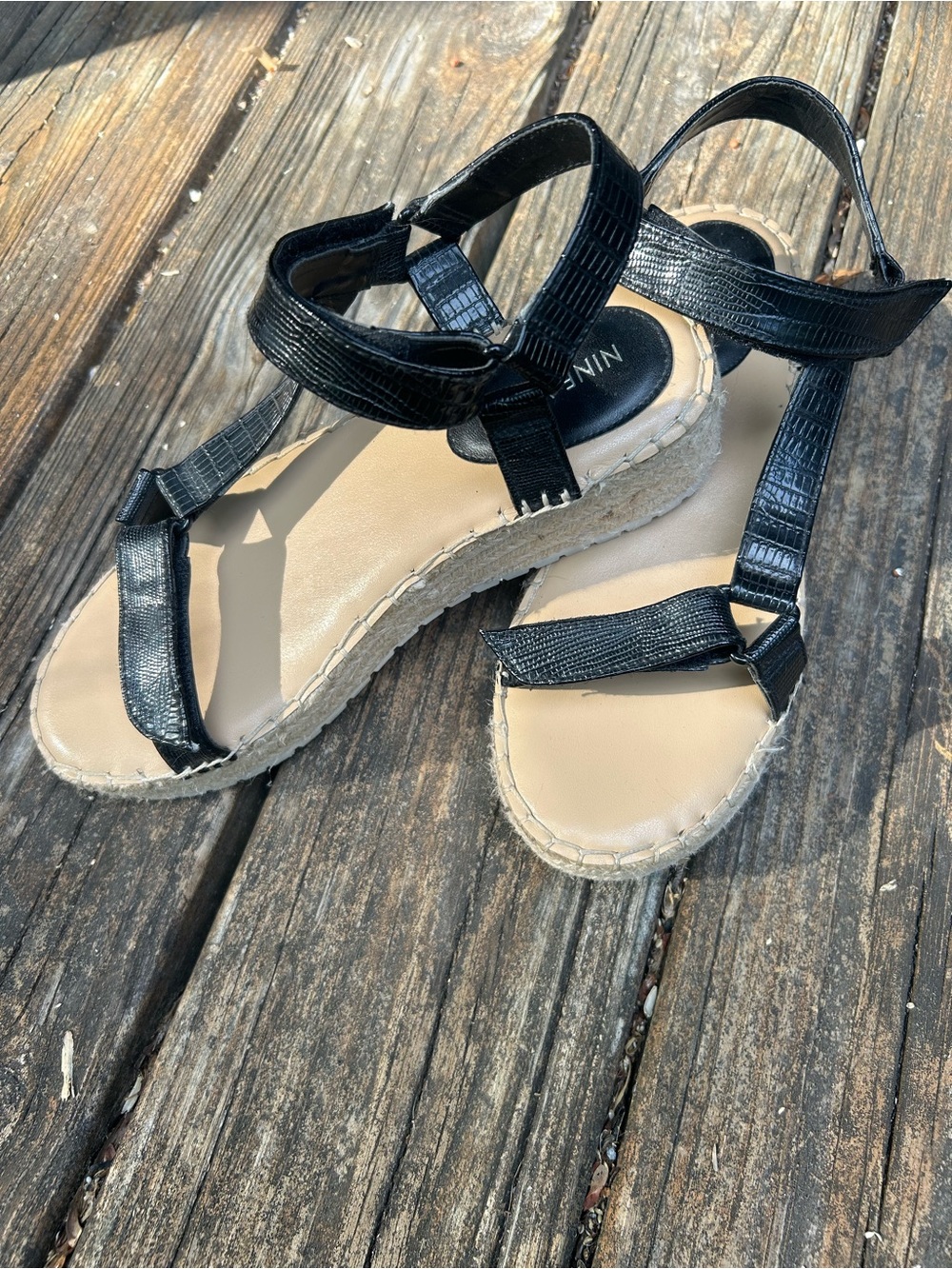 Nine West Black Strappy Espadrille Platform Sandals